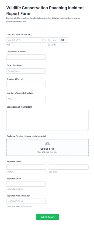 Wildlife Conservation Poaching Incident Report Form Template