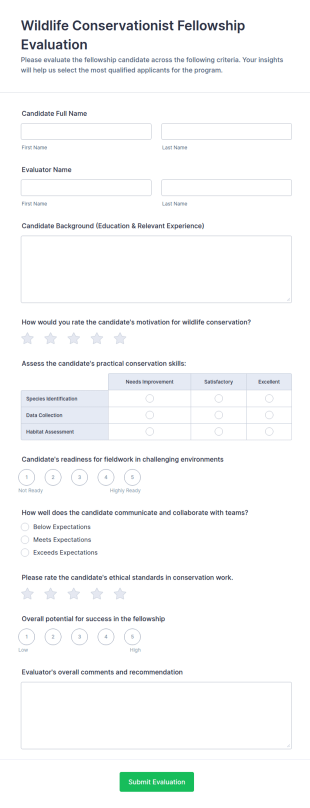 Wildlife Conservationist Fellowship Evaluation Form Template