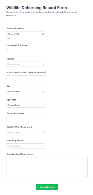 Wildlife Dehorning Record Form Template