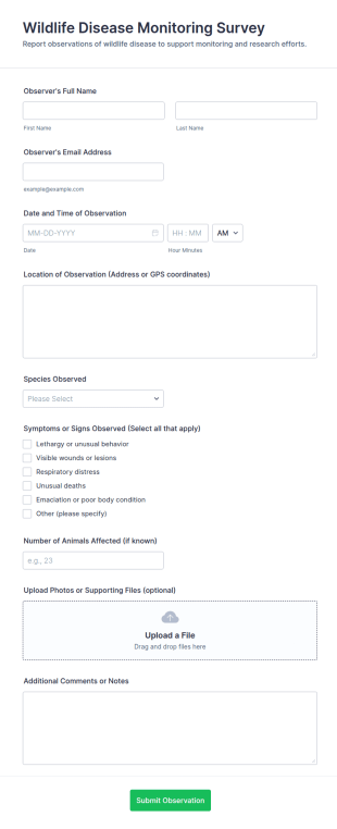 Wildlife Disease Monitoring Survey Form Template