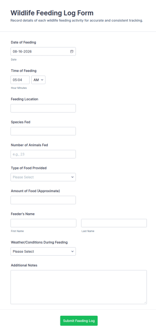Wildlife Feeding Log Form Template