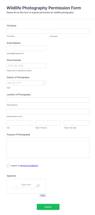 Wildlife Photography Permission Form Template