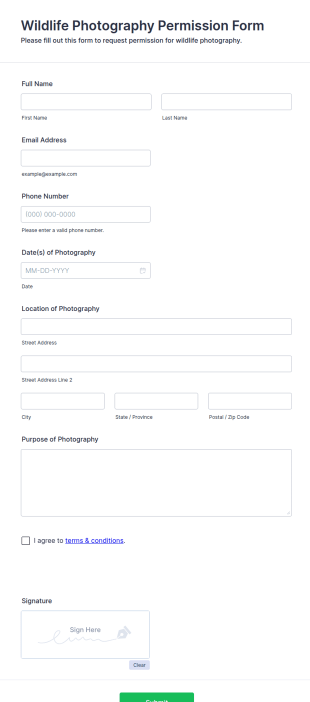 Wildlife Photography Permission Form Template