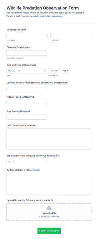 Wildlife Predation Observation Form Template