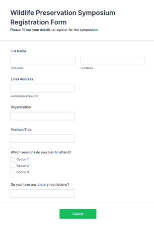 Wildlife Preservation Symposium Registration Form Template
