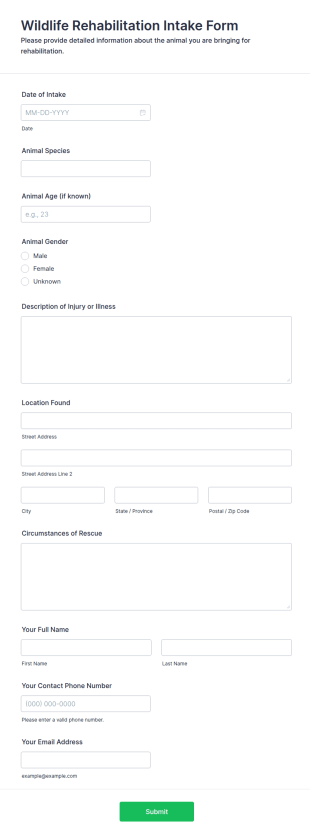 Wildlife Rehabilitation Intake Form Template