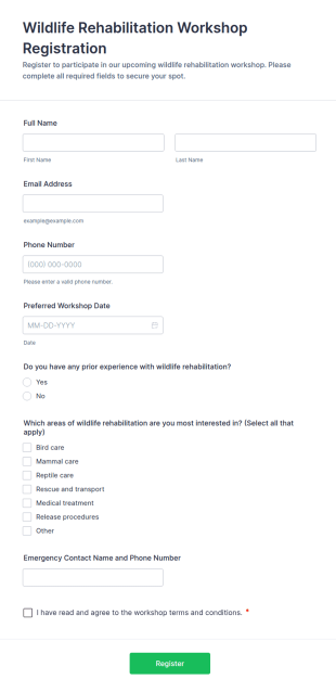 Wildlife Rehabilitation Workshop Registration Form Template