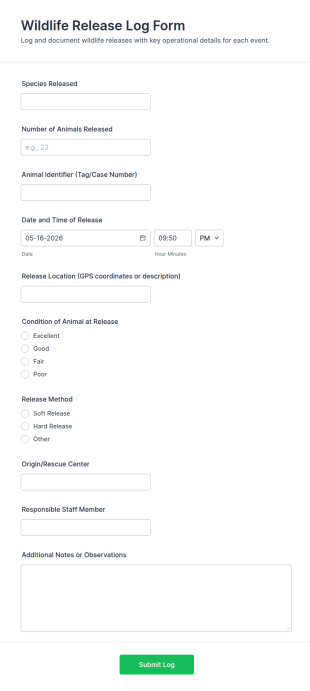 Wildlife Release Log Form Template