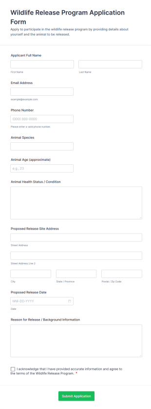 Wildlife Release Program Application Form Form Template