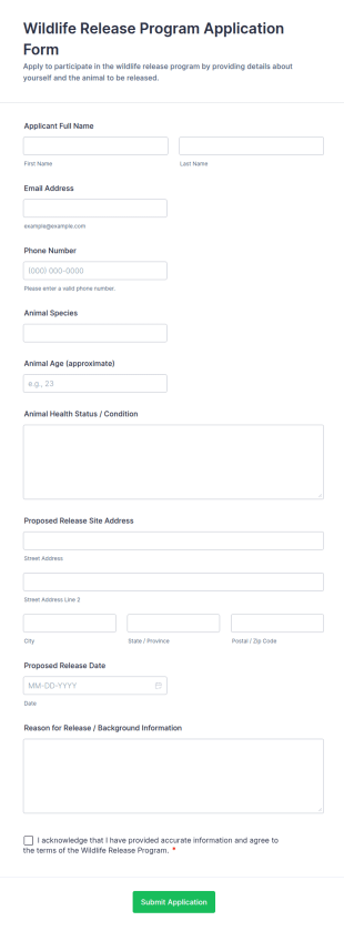 Wildlife Release Program Application Form Template