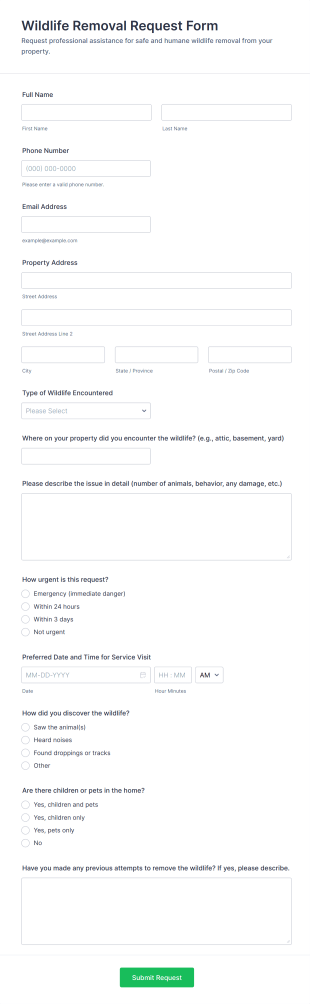 Wildlife Removal Request Form Template