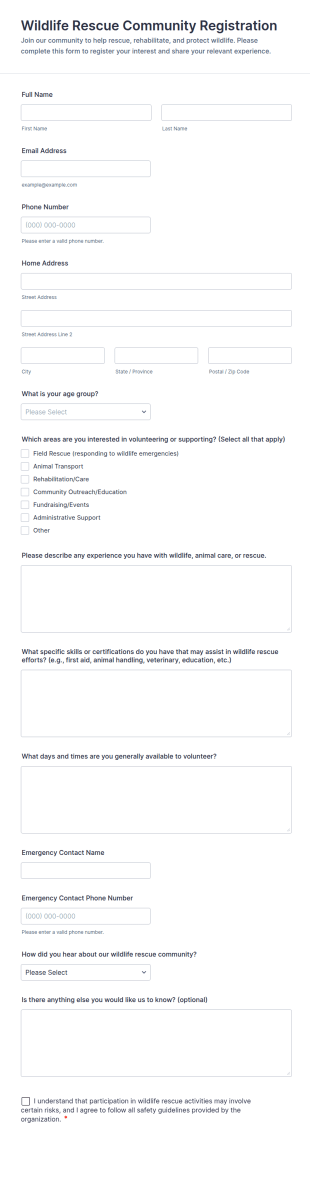 Wildlife Rescue Community Registration Form Template