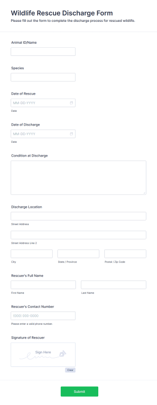 Wildlife Rescue Discharge Form Template