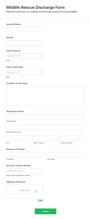 Wildlife Rescue Discharge Form Template