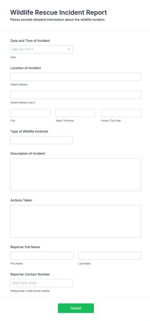 Wildlife Rescue Incident Report Form Template