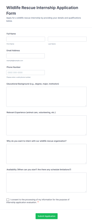Wildlife Rescue Internship Application Form Template