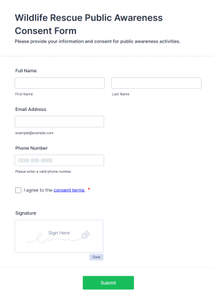 Wildlife Rescue Public Awareness Consent Form Template