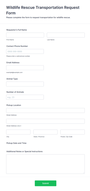 Wildlife Rescue Transportation Request Form Template