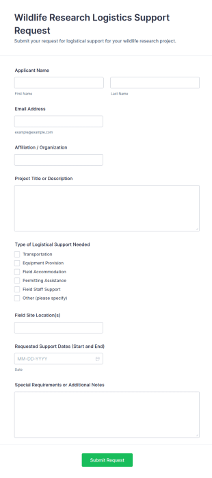 Wildlife Research Logistics Support Request Form Template