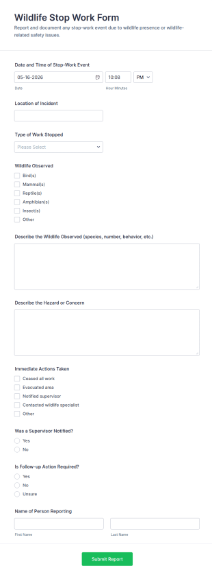 Wildlife Stop Work Form Template