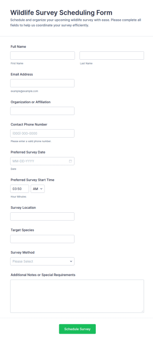Wildlife Survey Scheduling Form Template