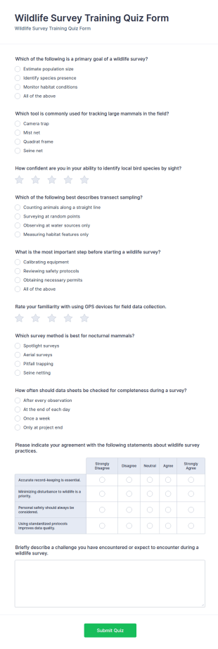 Wildlife Survey Training Quiz Form Template
