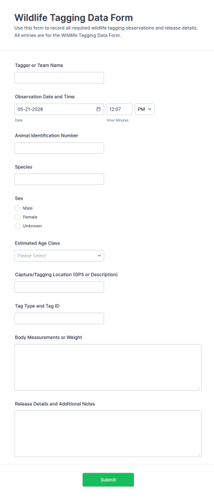 Wildlife Tagging Data Form Template