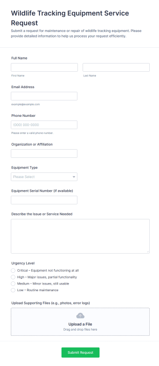 Wildlife Tracking Equipment Service Request Form Template