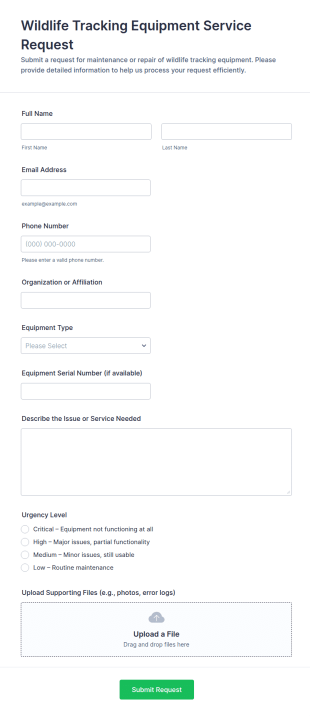 Wildlife Tracking Equipment Service Request Form Template