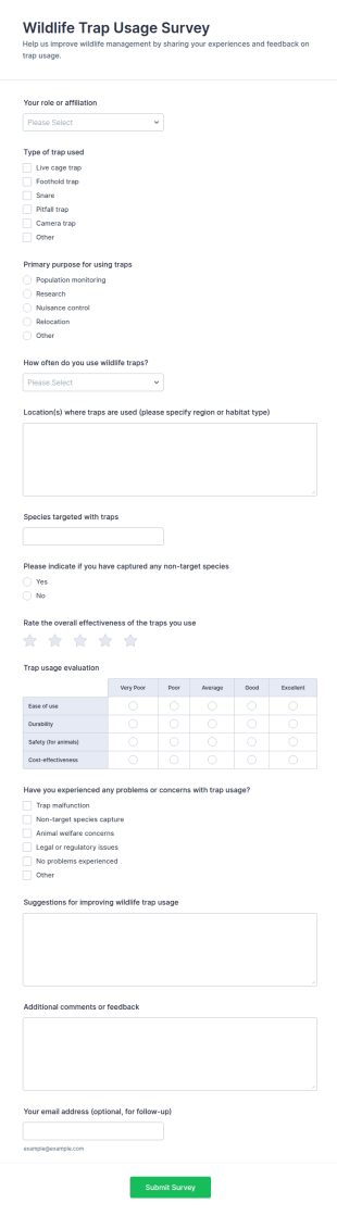 Wildlife Trap Usage Survey Form Template