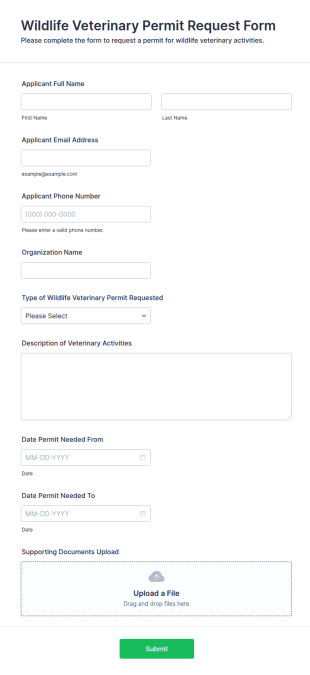 Wildlife Veterinary Permit Request Form Template