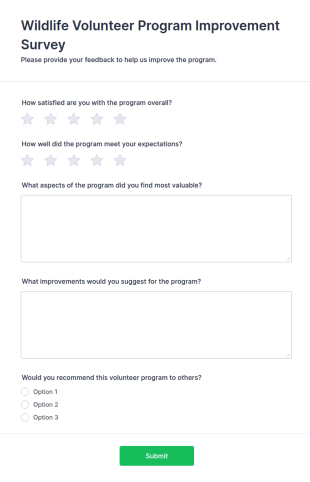 Wildlife Volunteer Program Improvement Survey Form Template