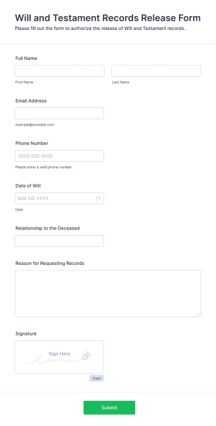 Will And Testament Records Release Form Template