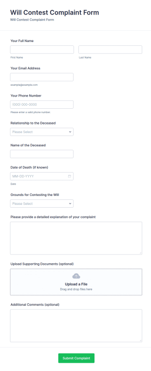 Will Contest Complaint Form Template