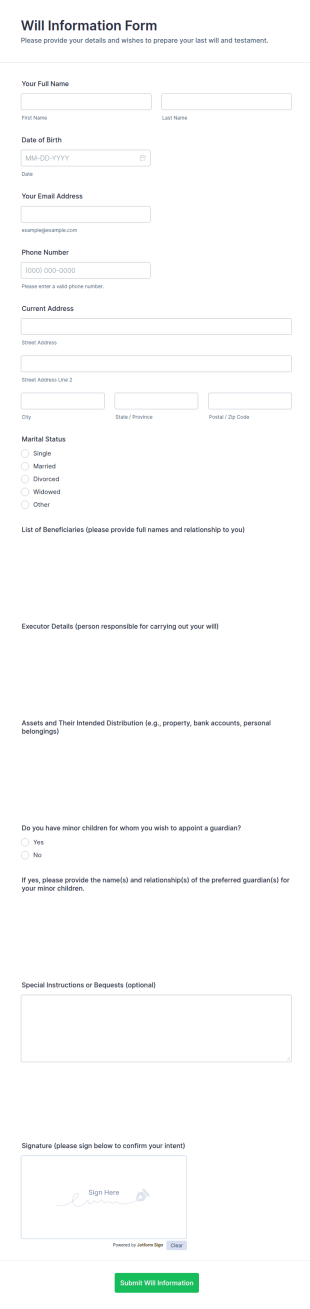 Will Information Form Template