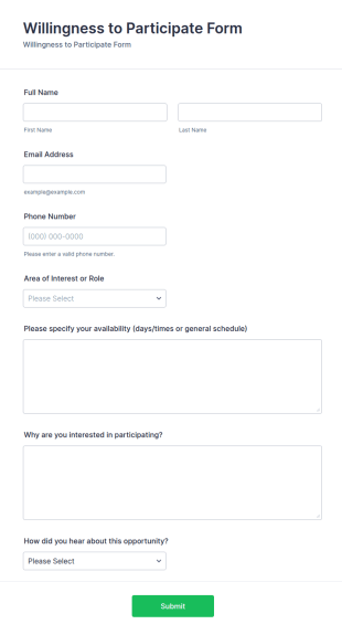 Willingness To Participate Form Template
