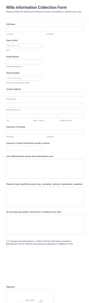 Wills Information Collection Form Template