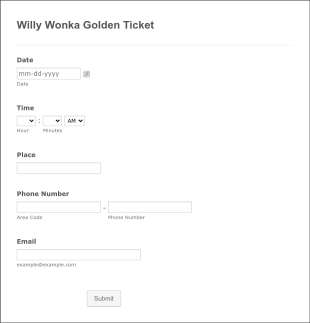 Willy Wonka Golden Ticket Form Template