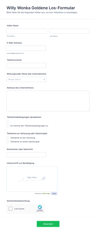 Willy Wonka Goldene Los Formular