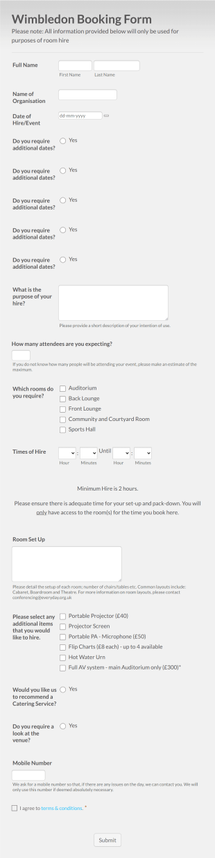 Church Conference Room Booking Form Template