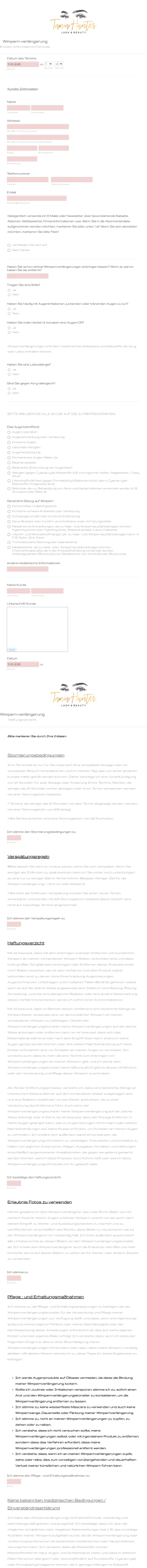 Wimpernverlängerungs Beratungsformular