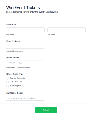 Win Event Tickets Form Template