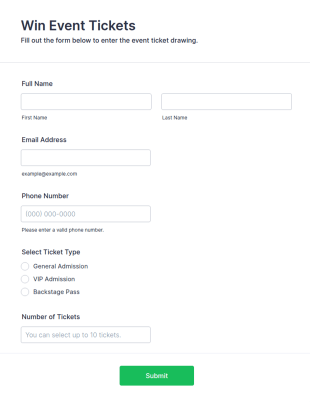 Win Event Tickets Form Template