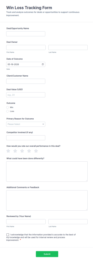 Win Loss Tracking Form Template