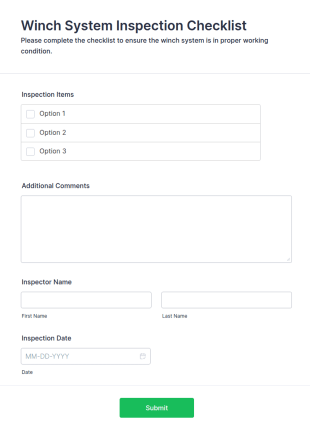 Winch System Inspection Checklist Form Template