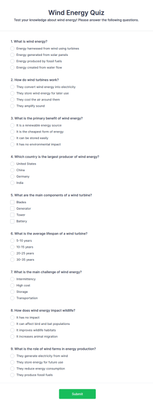 Wind Energy Quiz Form Template