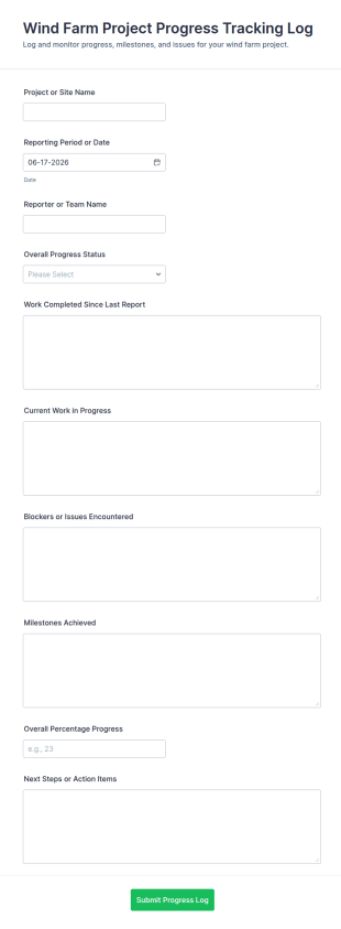 Wind Farm Project Progress Tracking Log Form Template