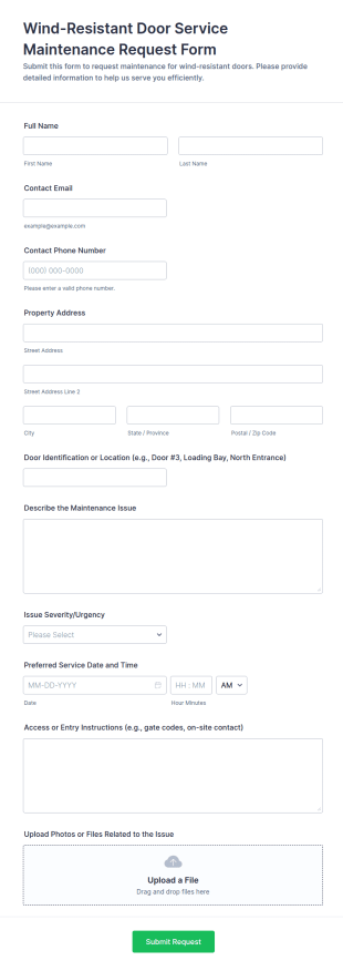 Wind Resistant Door Service Maintenance Request Form Template