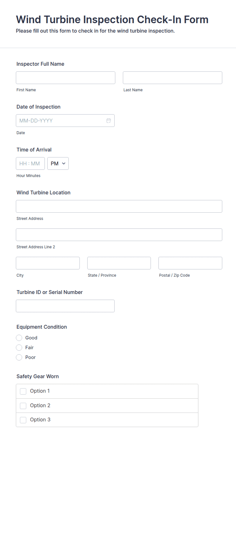 Wind Turbine Inspection Check-In Form Template | Jotform