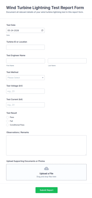 Wind Turbine Lightning Test Report Form Template